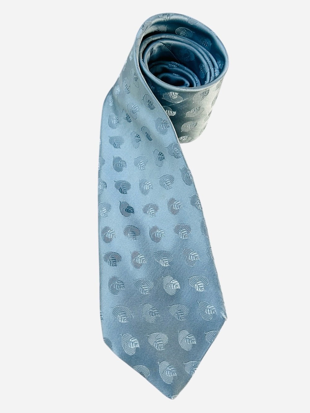Brioni Light Blue Silk Tie Tonal Leaf Medallion Pattern Made in Italy